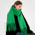 Winter Custom Solid Color Scarves Cashmere Soft Warm Thickened Mohair Scarf With Tassel for Women