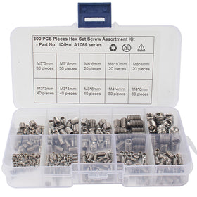 BAJUTU 300pcs Grub Screws Assorted Kit 304 Stainless Steel Headless Flat Point Inner Hexagon Socket Set Screws for Vehicle