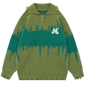 Custom Oem Odm Long Sleeve Jacquard Distressed Pullover Knitwear Men Fashion Clothes Knitted Polo Neck Sweater for Men