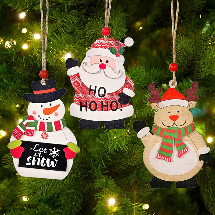Factory Price New Year  Wooden Christmas Ornaments Tree DIY Decor Wood Pendant Noel Christmas Decoration for Home Xmas Gift