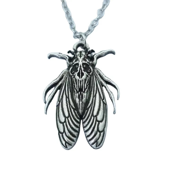 Custom Christmas Gift Vintage Fashion Skull Moth Insect Cicada Pendant Necklace for Women Men Boho Jewelry