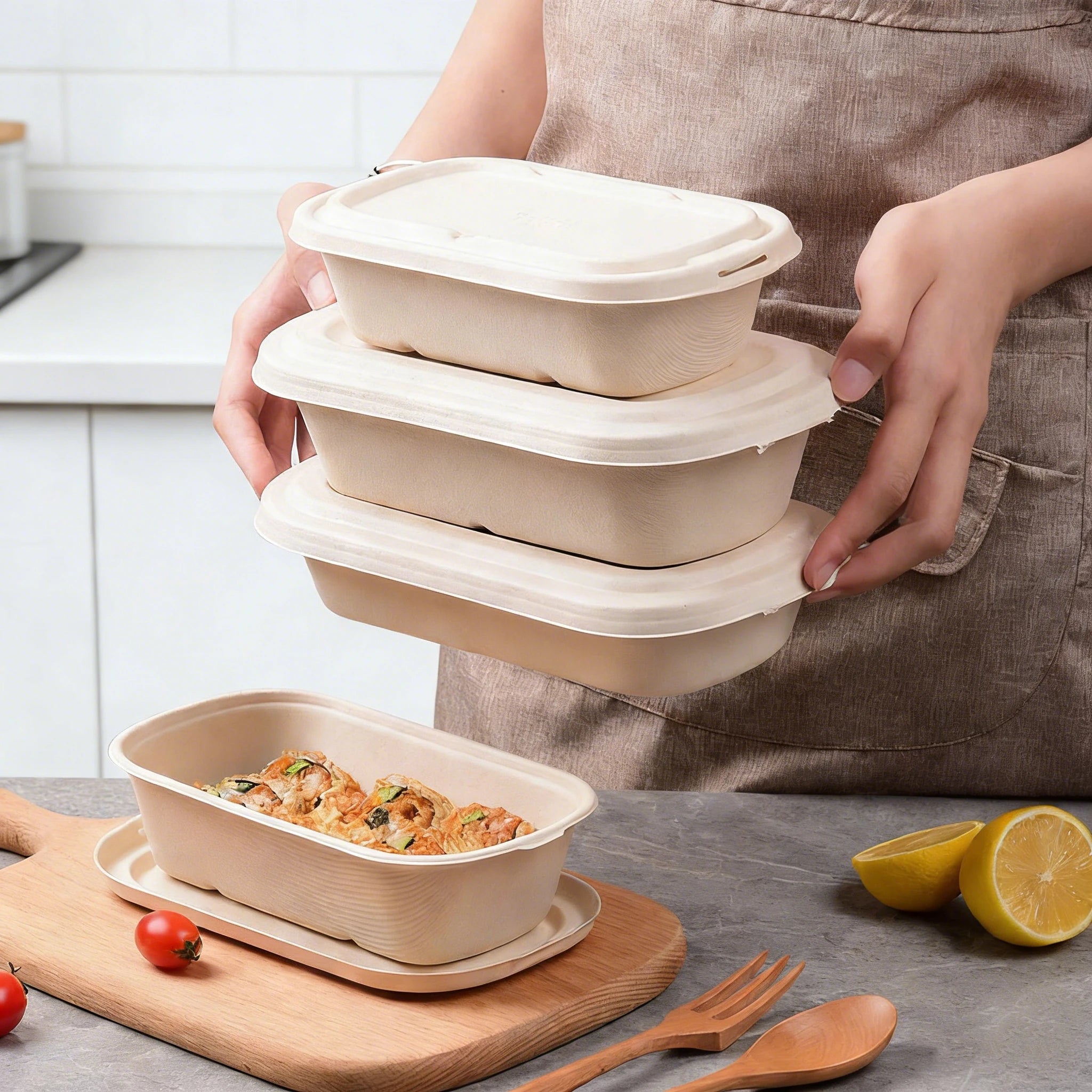 Wholesale 700ml 850ml 1000ml Takeaway Bagasse Eco Salad Food Box Biodegradable Disposable Sugarcane Food Container C888