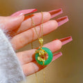 Lucky Jewelry Round Natural Green Jade Pendant Necklace Gold Plated Copper Flower Necklace for Women Gifts