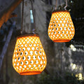 Outdoor Waterproof Hanging Bamboo Weave Solar Lantern for Gardenlandscape Lawnterrace Atmosphere Decoration