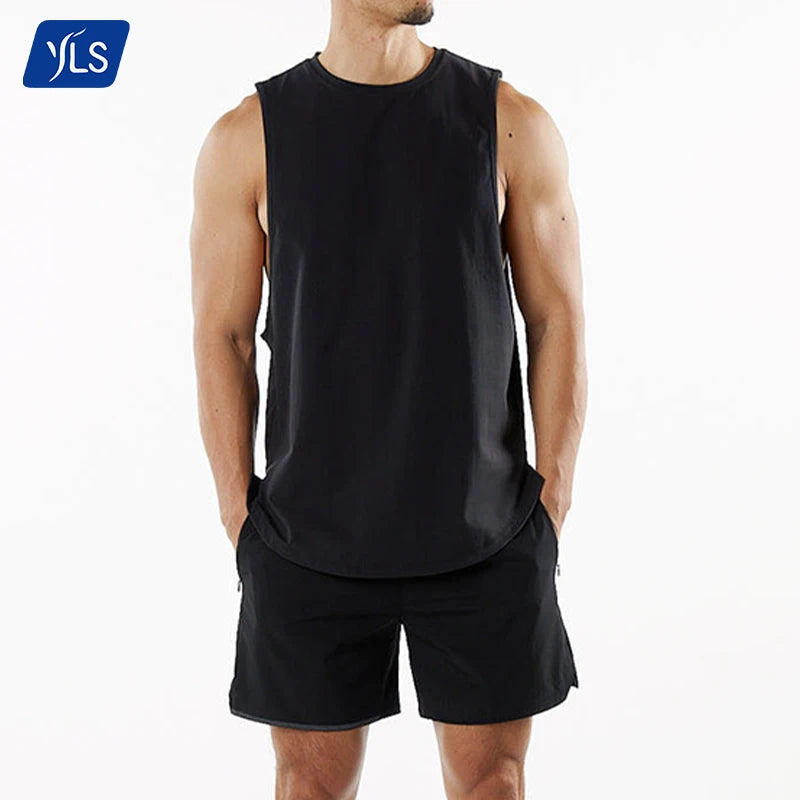 YLS Custom Breathable Knitted Sporty Bodybuilding Muscle Workout Drop Arm Tank Tops for Men