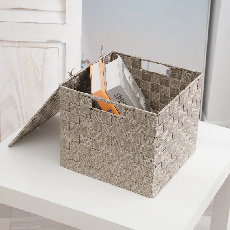 Customizable Handmade PP Nylon Strap Fabric Storage Basket Waterproof Fiber Ribbon Woven Polypropylene Box Handicraft Clothing