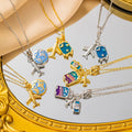 Hot Selling Stainless Steel Colored Enamel Aircraft Earth Camera Pendant Necklace for Women World Travel Jewelry