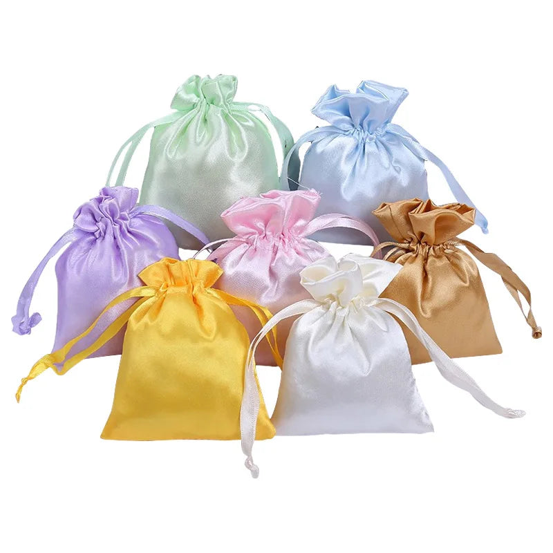 High Quality Silk Satin Bags Wholesale Hair Extension Packaging Bag Drawstring Pouch Wig Gift Pouches With Tassel