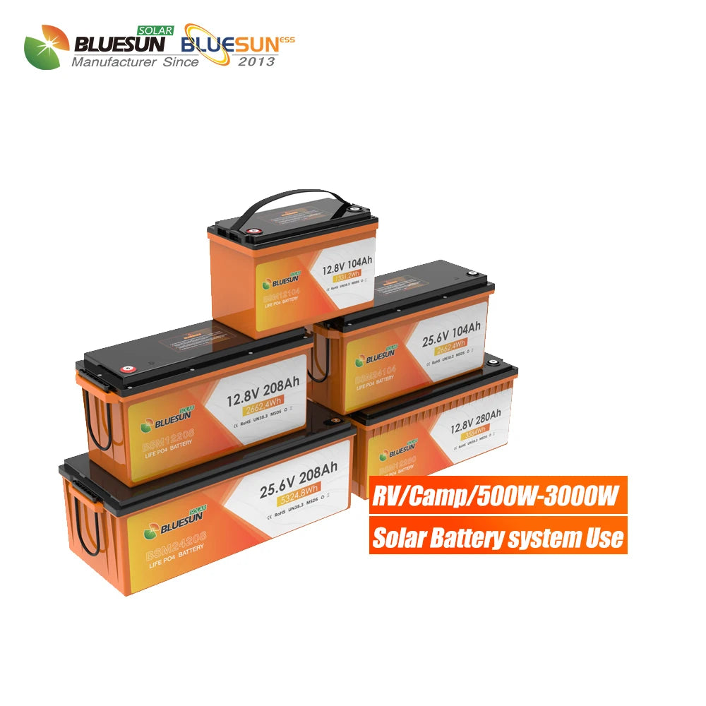 Bluesun 12V Solar Battery Pack for Home 100Ah 200Ah 280Ah Lithium Solar Batteries Charger Lifepo4 for Backup