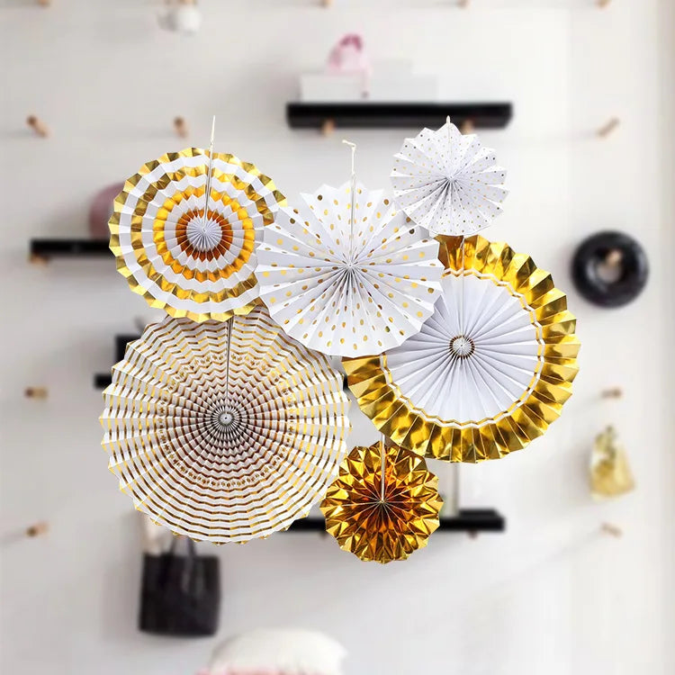 Wholesale Party Wedding Birthday Backdrop Gold Bridal Shower Hanging up Paper Banner Paper Flower Fan Wall Decorations
