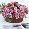 Factory New 6-Head Artificial Flowers Bouquet Autumn Colors Faux Roses for Home Wedding Christmas Graduation Easter Decoration