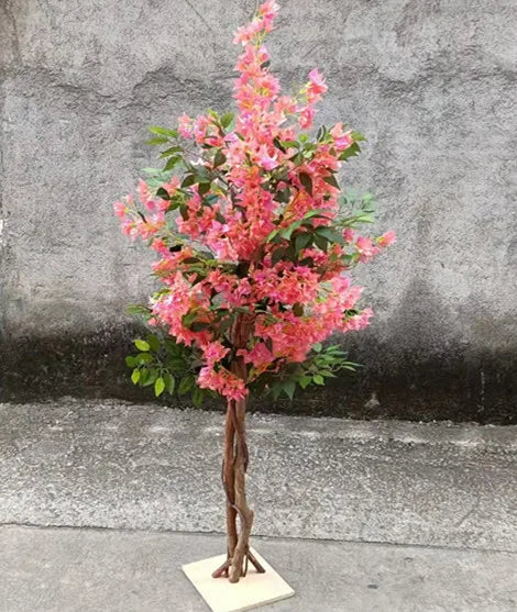 Bougainvillea Artificial Tree with Wood Plate for Home Decor or Office Plants