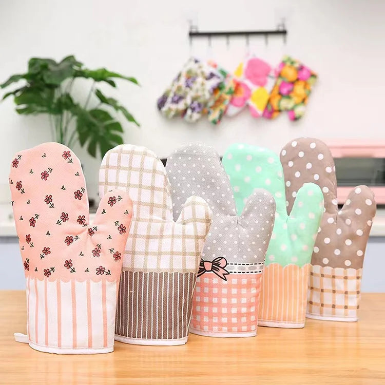 Thicken Cotton Fabric Heat Insulation Oven Mitt for Microwave BBQ Grilling Kitchen Cooking Protect Oven Mitts
