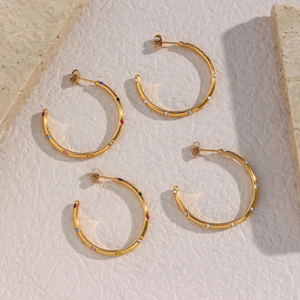 Guarantee Dreamshow Colorful Cz Hoop Earrings 18k Gold Plated Big Hoop Earrings Stainless Steel Women Earrings Hoops