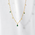 Daidan Gold Necklace 18K Green Zircon White Stone Chokers Jewelry Choker Water Drop Necklace for Women