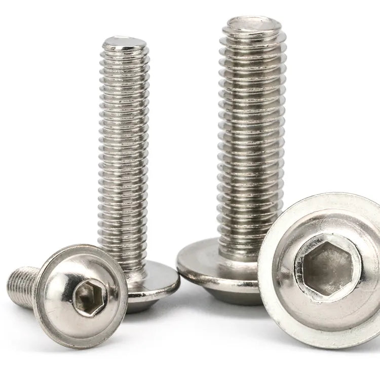ISO7380 Stainless Steel 304 M3 M4 M5 M6 M8 Socket Head Bolt with Pan Mushroom Hex Flange Plain Finish Includes Washer