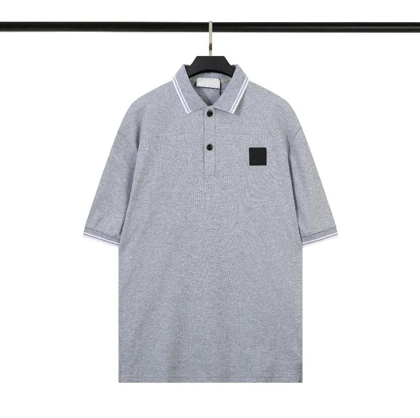 Summer Trendy Brand Fashion Badge Design Printed Short Sleeve Classic Collar Men's Fashion Casual Collar Collar Top