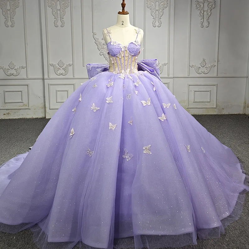 Jancember 5690 Luxury Purple Butterfly Bow Empire Evening Quinceanera Dresses
