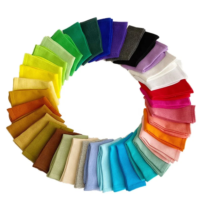 Wholesale Orange Purple Brown Pink Plain Crew Socks Women Casual Ribbed White Black Cotton Color Socks