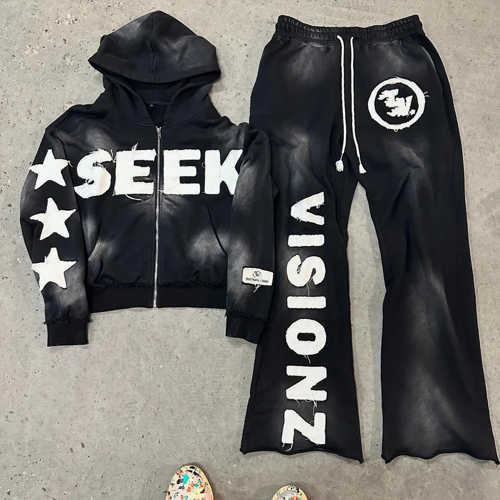 DCY Custom Clothing Manufacturers 2 Piece Hoodie Set UnisexTracksuit 100% CottonCustom Flared Tracksuits