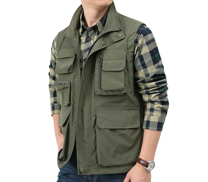 Custom logo Outdoor Utility Vest for Men High Quality Hiking Waterproof Sleeveless Multi Pocket Jacket