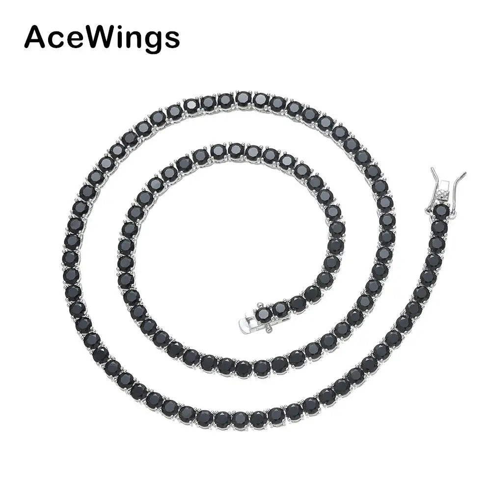 BC238 3mm 4mm 5mm Black Stone Brass Setting Zircon Geometric Link Chain Anniversary Tennis Necklace