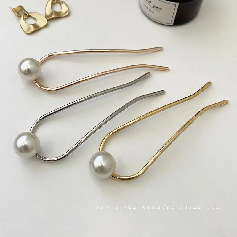 INS Metal Pearl Hair Pin U-shaped Simple Fashion Hot Selling Comb Hair Stick Retro Temperament Bun Hairpin Headdress Accessories