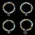 8mm Amazonite Beaded Women's Bracelet Natural Stone Strand Tree Life Lotus Flower Charm Yoga Healing Jewelry Bracelets Bangles
