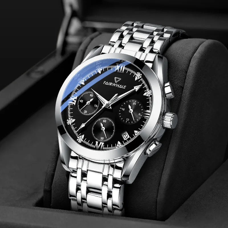 Mark Fairwhale Popular Quartz Watch Stainless Steel Hand Uhren Montre Business Relojes  Hombre Round Luminous Luxury Men Wrist