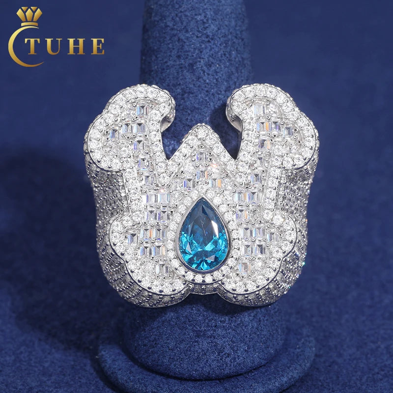 New Design Baguette Moissanite Letter Name Championship Ring Iced Out Diamonds Letter Initial Name Jewelry Birthday Gift