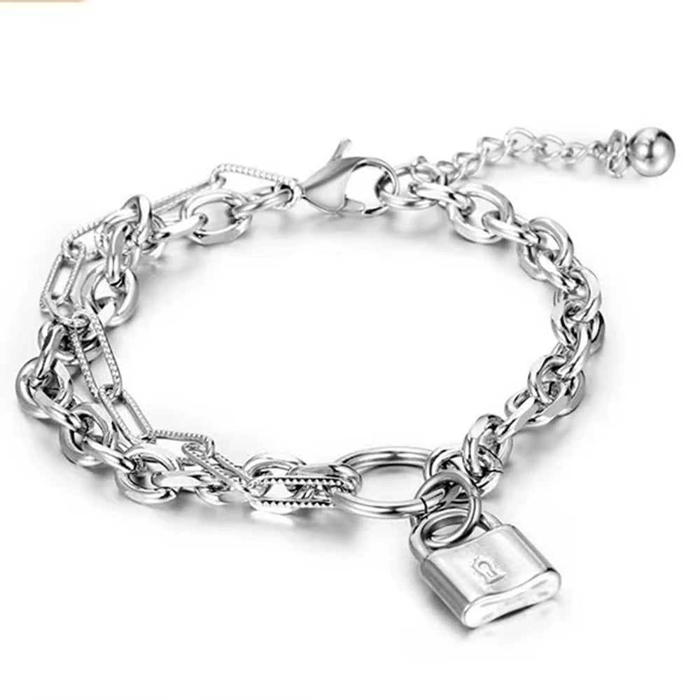 Zhongzhe Jewelry Ins Couple Bracelet Stainless Titanium Steel Charm Lock Bracelet Anti Tarnish Hip Hop Bracelets for Men Woman
