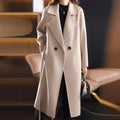 Women's Winter Trench Coat Slim Fit Long Sleeve Woolen Overcoat with Belt Turn Down Solid Color New Arrival Apparel Stock