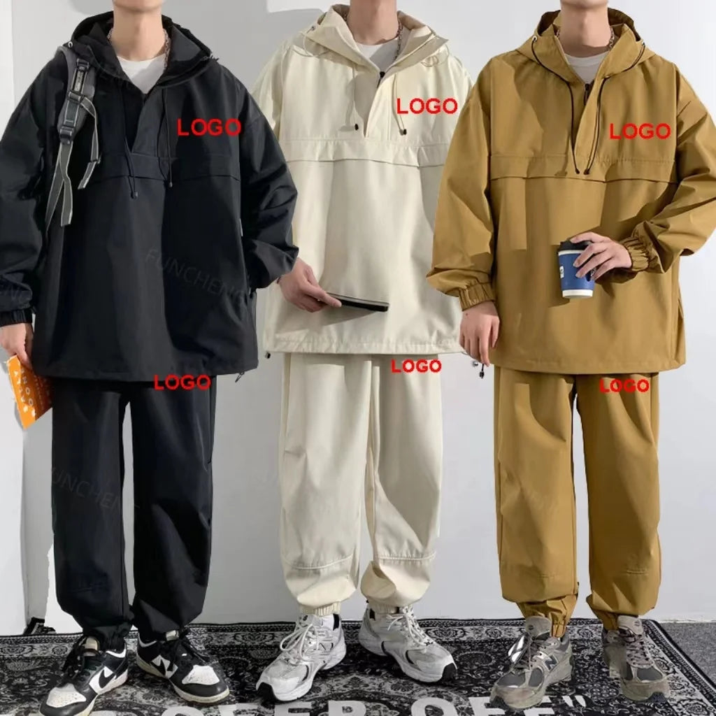 Men Sets Hip Hop Trousers+jacket Suits Fashion High Street Tees Streetwear Joggers Trousers Set Tracksuit