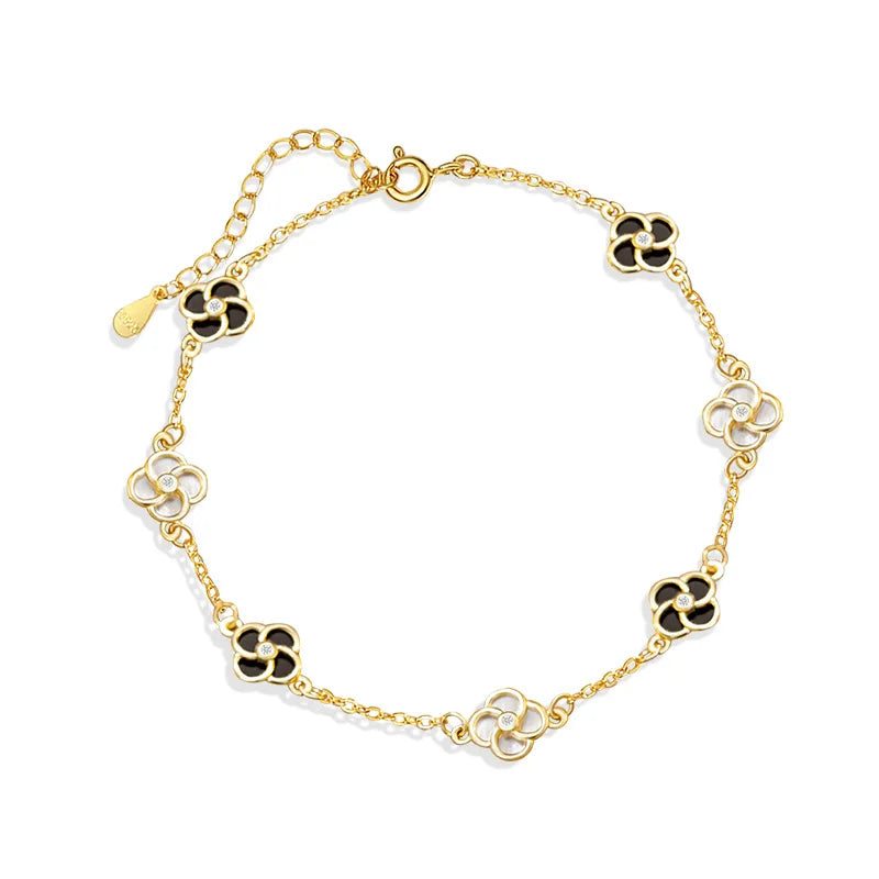 Daidan Bracelet Silver 925 Sterling Dainty Ladies Agate Shell Lucky Charm Clover Bracelet