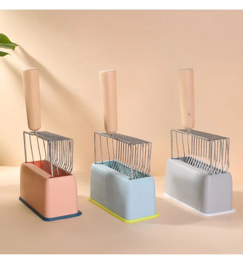 Stainless Steel Cat Litter Scoop Set Long Handle Sifter for Easy Clump Removal Odor-Free & Easy Clean