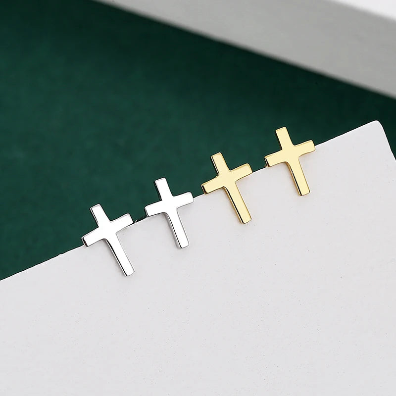 Wholesale Sterling Silver S925 Cross Stud Earrings Fashion Gold Plated Minimalist Earrings Religious Men Women Earrings