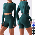 Seamless Yoga Set Workout Sportswear Gym Clothes Fitness Long Sleeve Crop Top Fitness Set Women