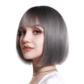 Wholesale Best Women's 10" Gray Pixie Cut Short Bob Synthetic Wig Transparent Heat Resistant Straight Bangs Fashionable Thick