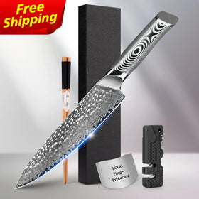 Free Shipping SkyCook 8 Inch Damascus Steel Japanese Knife Professional Kitchen Chef Knives With Grey G10 Handle Free logo