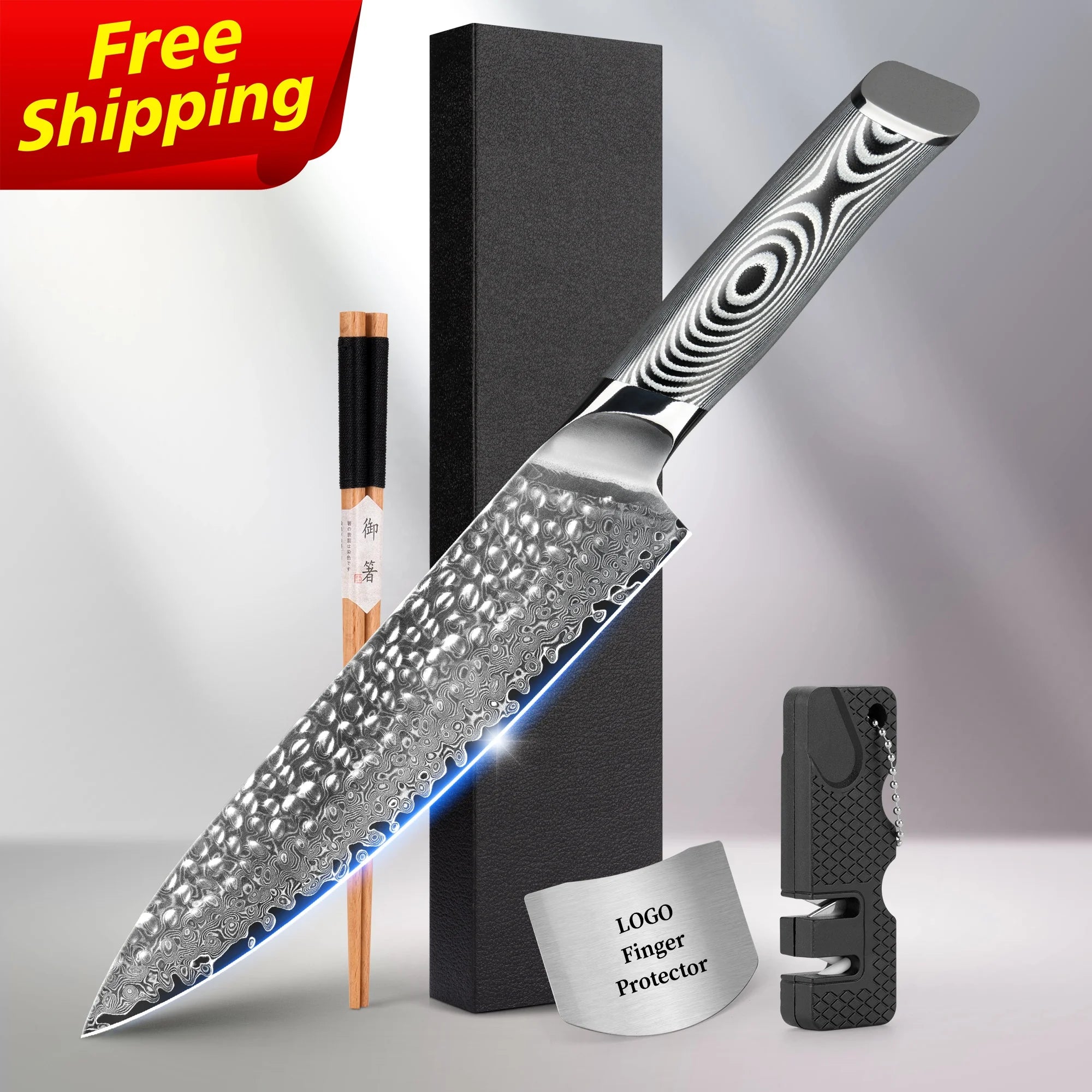 Free Shipping SkyCook 8 Inch Damascus Steel Japanese Knife Professional Kitchen Chef Knives With Grey G10 Handle Free logo