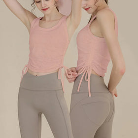 Summer Women Scrunch Waist Yoga Sleeveless Clothes Gym Workout Wear Quick Dry Slim Short Tank Top Ladies Sports Vest Activewear