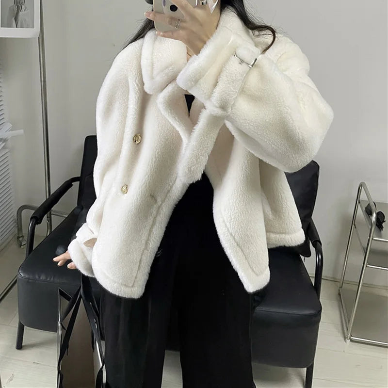 Women Shearling Jacket Brown Women Teddy Coat Winter Sheepskin Coat