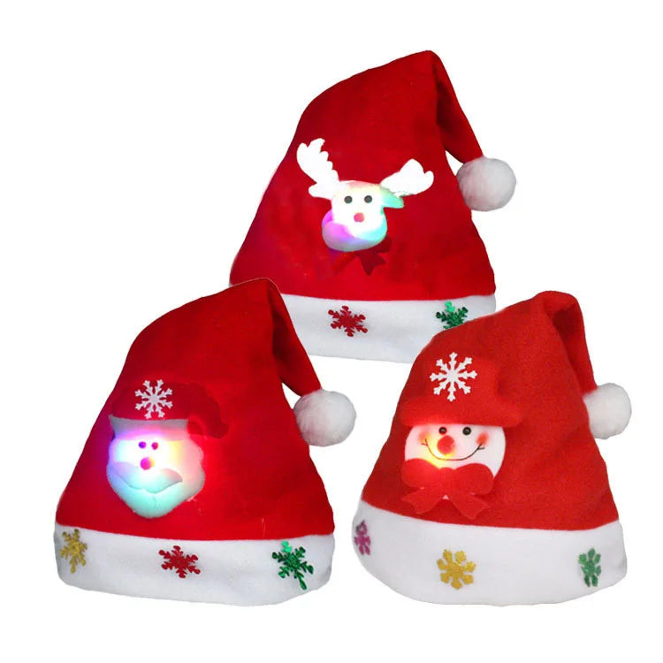 LED Merry Christmas Hat New Year Navidad Cap Snowman ElK Santa Claus Hats for Kids Children Adult Xmas Gift Decoration