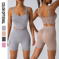 Women's Seamless Sand Wash Sleeveless Vest & Shorts 2-Piece Yoga Set High Waist Spandex/Nylon Workout Activewear Gym Sets