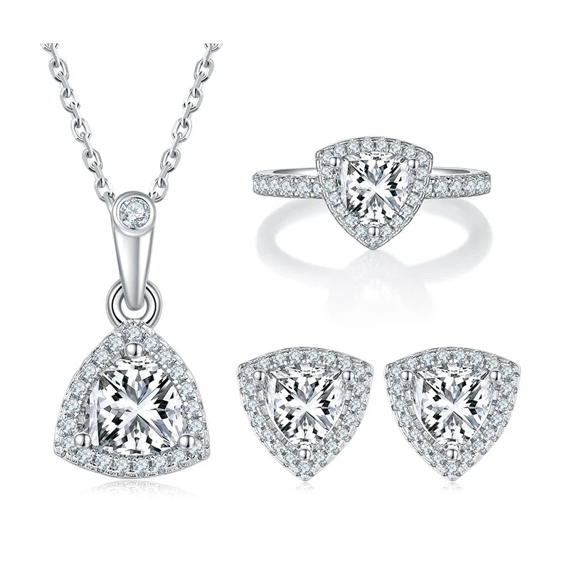 Abiding Good Plating Polishing Jewelry China Wholesale Wedding 925 Sterling Silver VVS Trillion Cut Moissanite Jewelry Set MegaBDM
