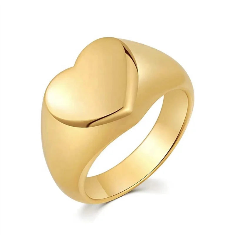 Direct Factory Price Stainless Steel Heart Shaped Classical Simple Plain Signet Style Wedding Ring Promise Anniversary Ring
