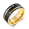 POYA 8mm Black Matte Finished Tungsten Gold Line Zircon Inlay Luxury Wedding Ring for Men Women