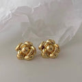 2022 New Arrival Trendy Korea Jewelry Gold Plated Zinc Alloy Flower Stud Earrings Unisex for Wedding Anniversary Party Gift