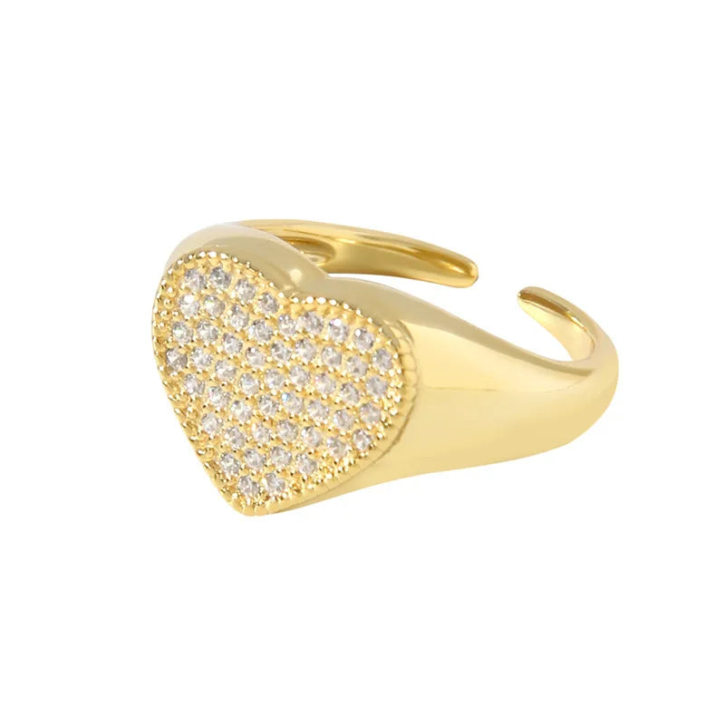 VIANRLA 925 Sterling Silver White Zircon Heart Ring Rhodium Plated Ring Minimalism 18K Gold Open Ring for Women Jewelry