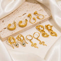 JUSNOVA Waterproof 18K PVD Gold Plated Stainless Steel Snake Earrings CZ Snake Chunky Twisted Hoop Earrings for Women